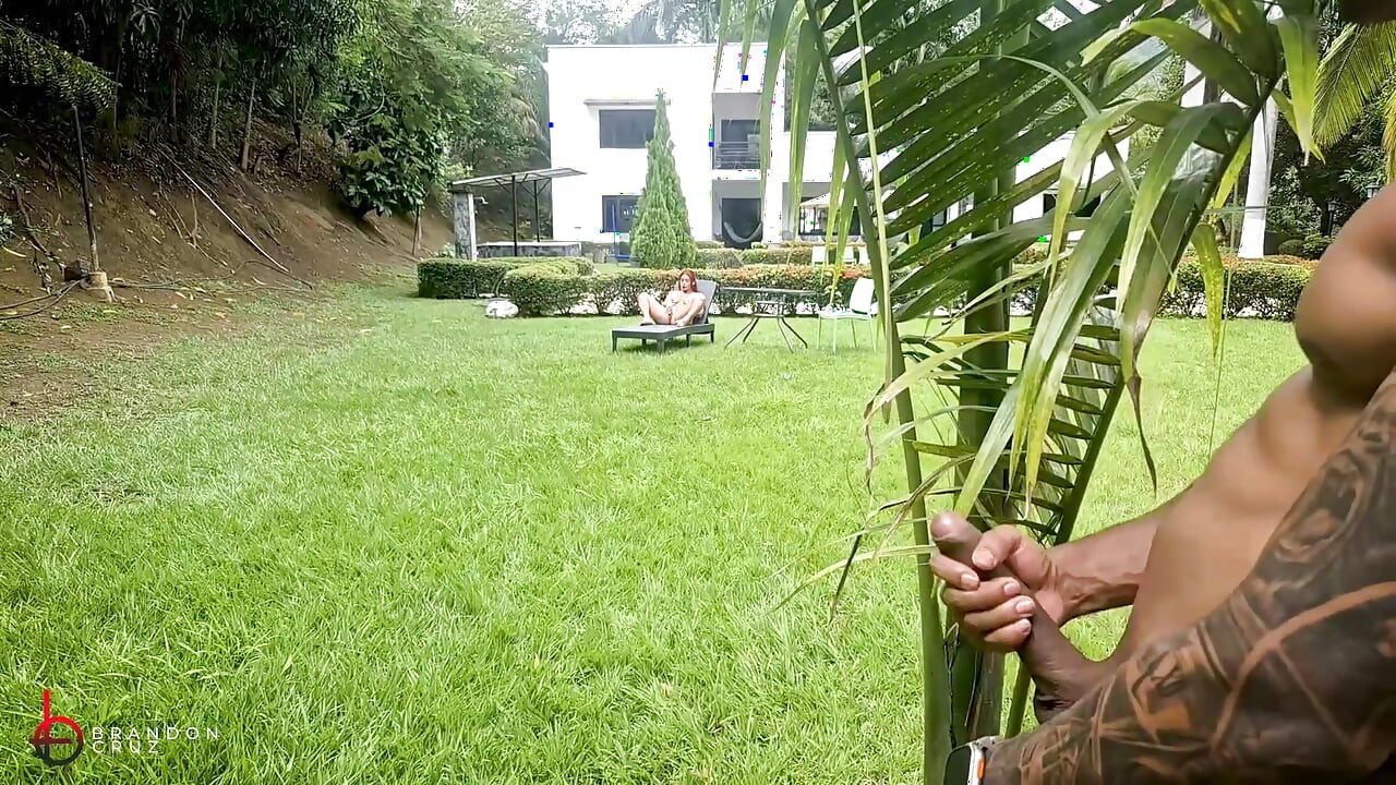 Voyeuristic gardener fucks his horny boss outdoors - Brandon Cruz & Alejandra Palacios