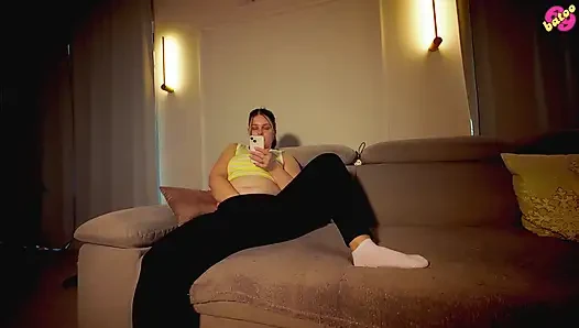 Hot MILF Home Alone Late Evening Masturbation on the Sofa