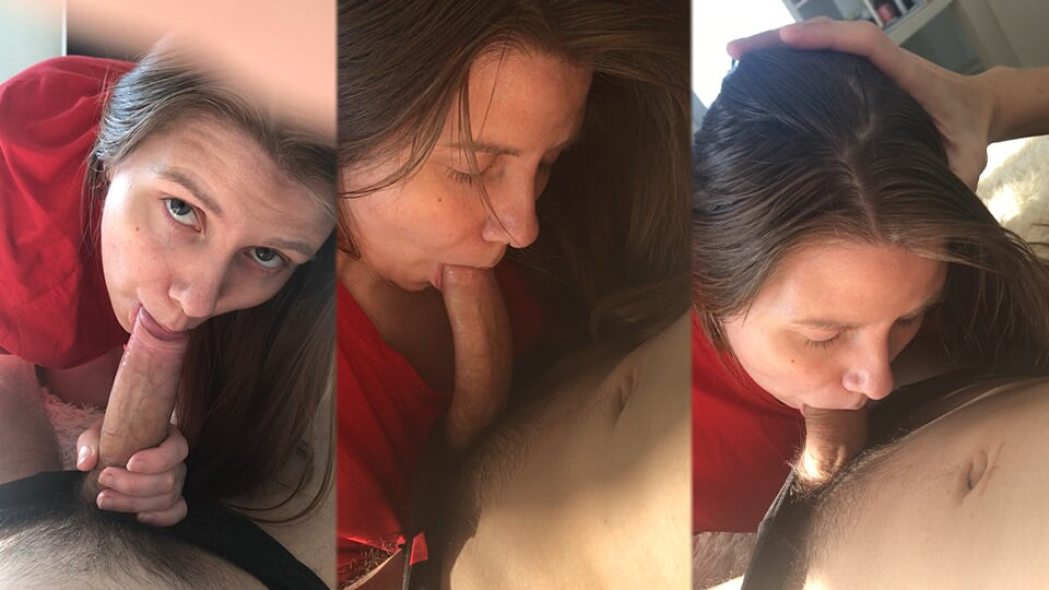First-person POV of a deep blowjob at home with a beautiful, long-haired MILF who swallows cum - Lovessie
