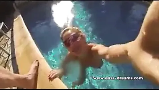 Naughty, naked and fucking in my friend's pool