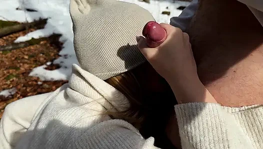 Outdoor Forest Fun - Wet Handjob, Deep Blowjob and Risky Doggy Fuck