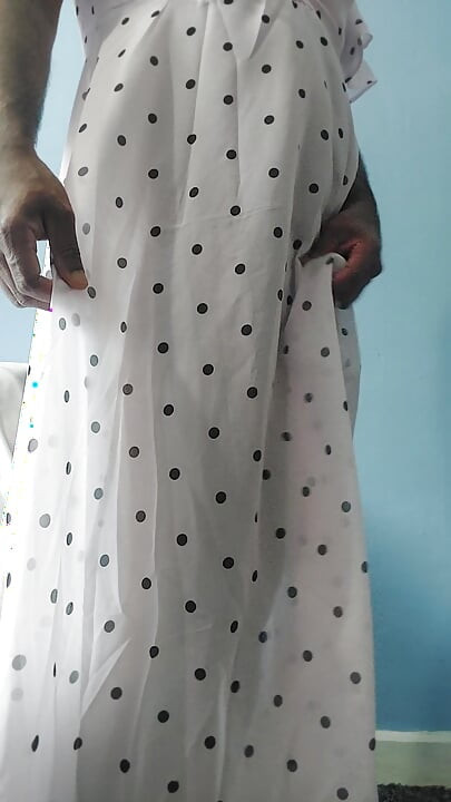 Boy masturbating wearing a Silk Seethrough Wet Pink polka dots Gawun