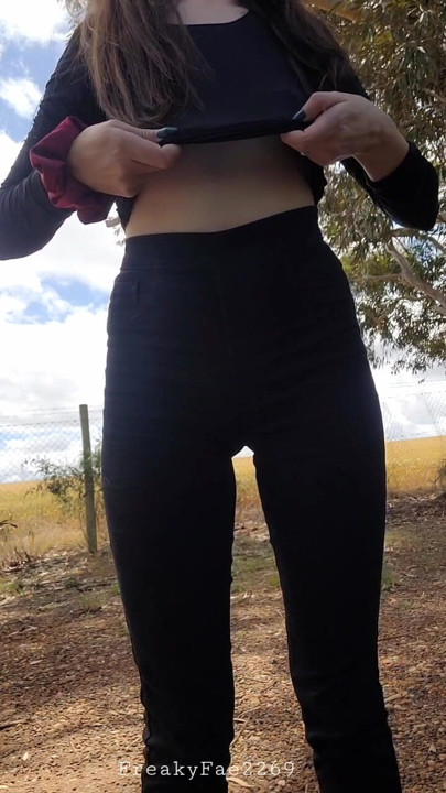 flashing titties and bum jiggle next to highway public teaser