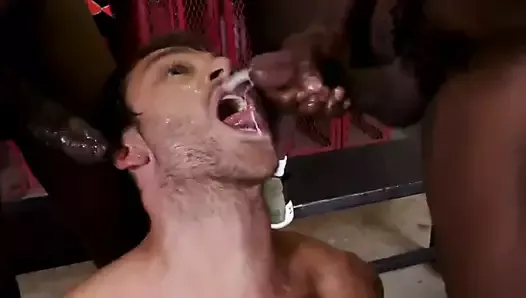 Cute white guy takes black cum in mouth