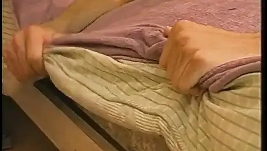 Blonde guy sucks another dude's cock before brunette vixen fucks him with a strap on