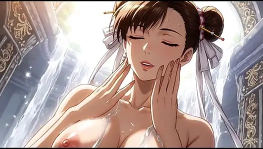 Naked Chun li in a waterfall (Ai animation)