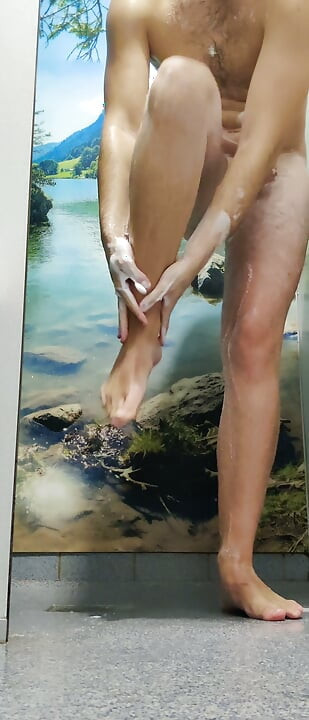 HARD COCK under the shower and thorough cleaning