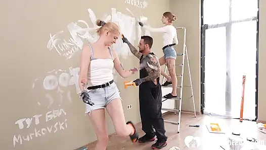 Painting walls turns into a wild threesome