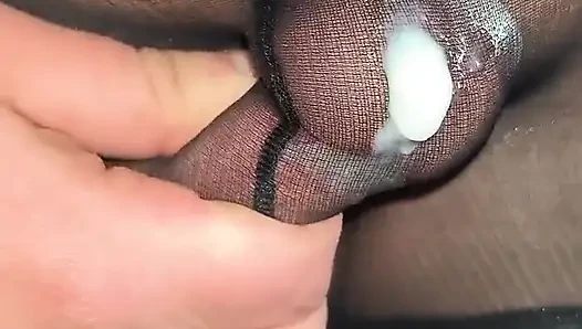 I Found My Friend's Stepmom's Black Shiny Pantyhose From Her Underwear Drawer to Wear and Cum Through the Pantyhose