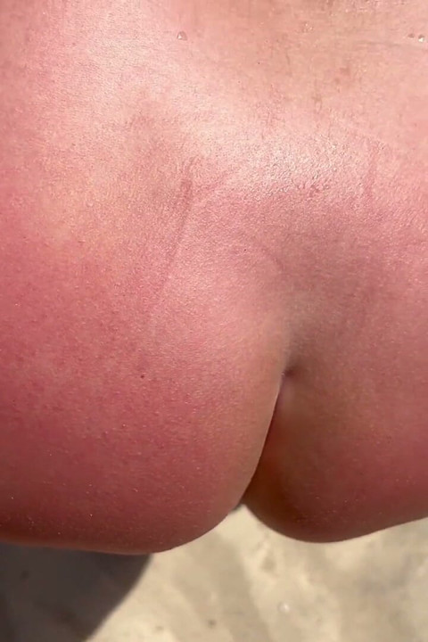 Naked Beach MILF Helps a Jerking Stranger - Cum on Her Ass