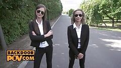 En primer plano - trio policial con putas anales cachondas Tina Kay y Veronica Leal