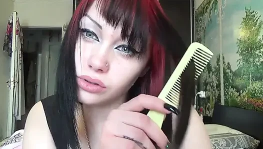Brushing my hair with little and big brush and by long nails
