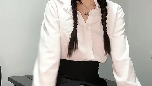 Sexy Secretary in Office Skirt and Shirt Seduce you on Desk