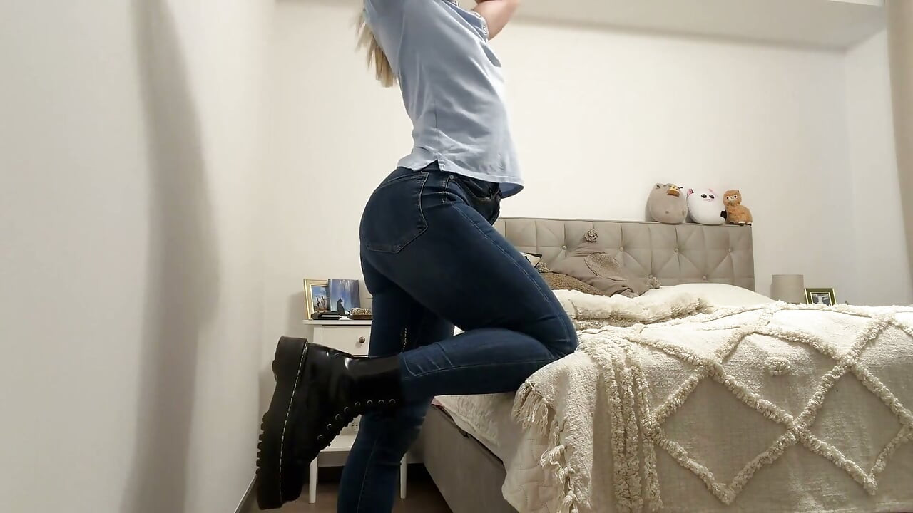 College Babe Secretly and Quietly Orgasms in Her Room with Her Boots on