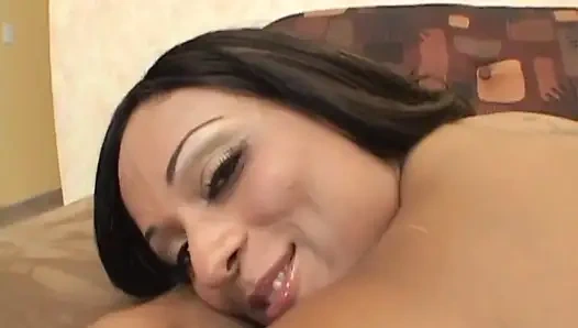 Big ass ebony slut rides a huge white cock