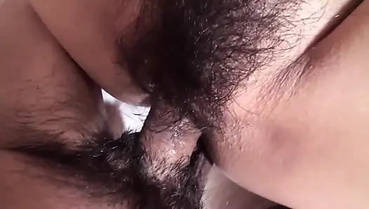 Horny Hairy Asian Girl Lets Herself Squirt in the Mouth