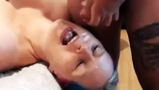 Mom lets step step son cum all over her face and in her mouth