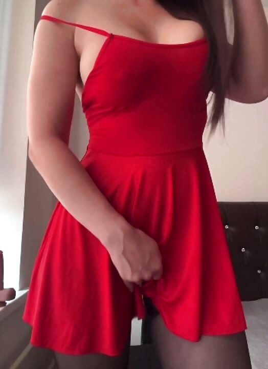 Big milky tits neighbor in a red dress