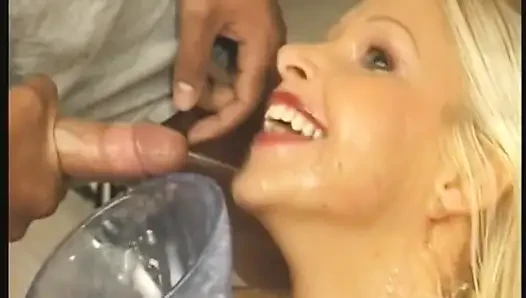 Blonde Sluts Drink Cum From Bowl in Group Gangbang