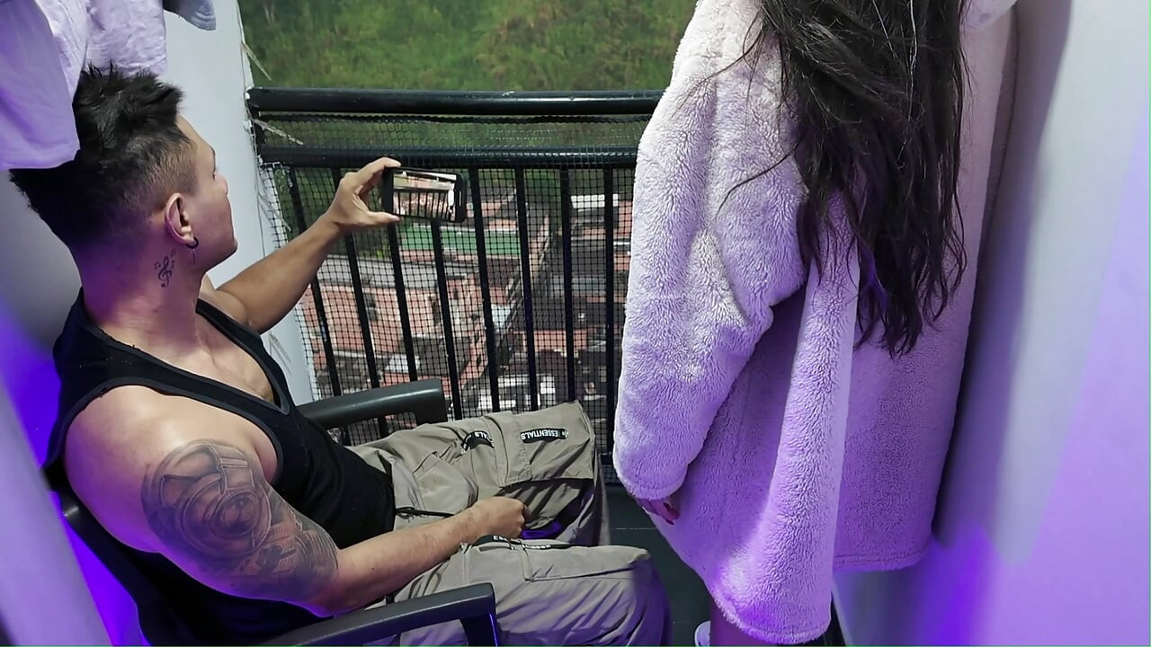 Hardcore sex on the balcony while neighbors watch us
