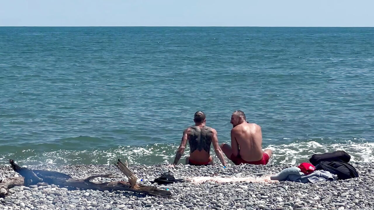 Horny guys have sex on the beach - cums multiple times in a twink's hole