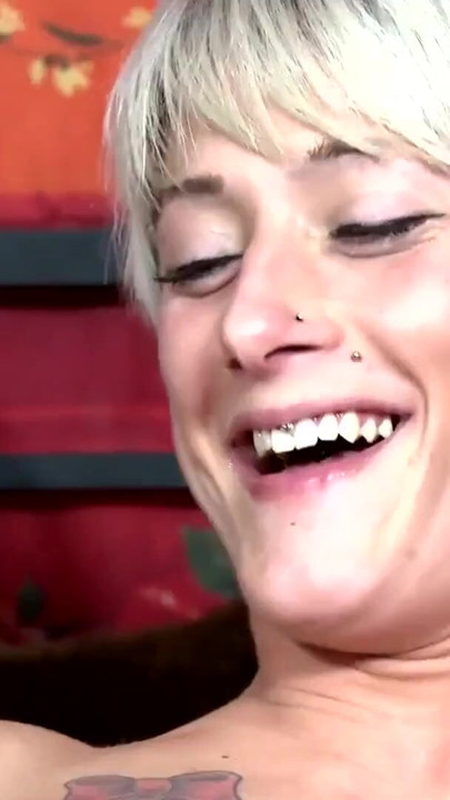 Skinny blonde with pierced hairy clit has anal fuck with cum facial | Clip 1