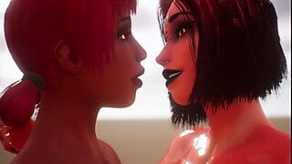 2 dämonische Mädchen ficken sich gegenseitig - Animation 3d