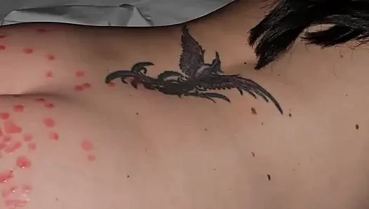 He drips wax on my ass and then cums on my pussy to cool me off!