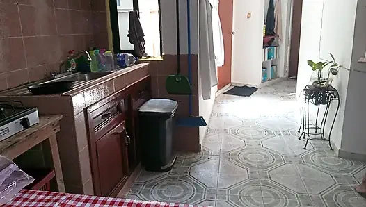 Mom in the kitchen in bralett