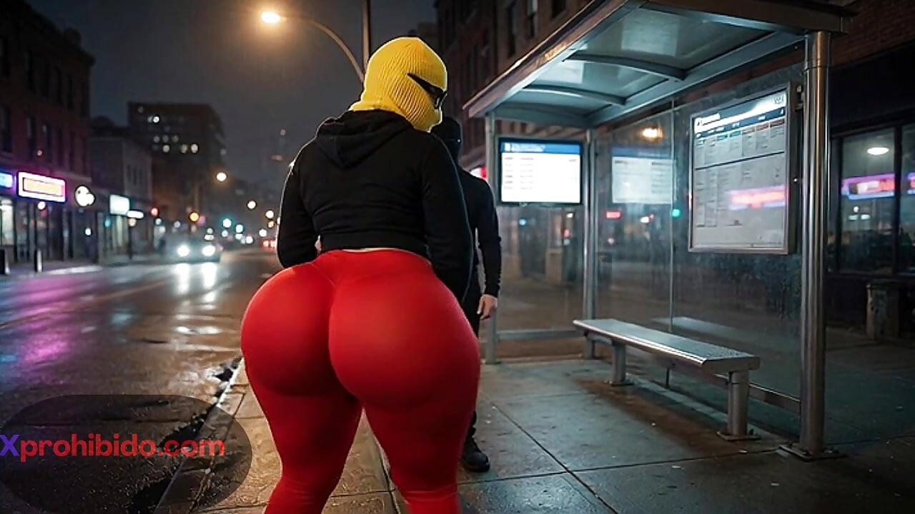 Menina rabuda se masturbando no ponto de ônibus