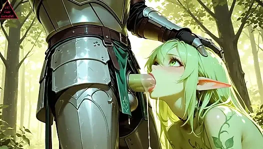 Voyeur knight beobachtet, wie nymphe ihre nasse muschi berührt. Dann zieht sie ihn rein für harten, tropfenden waldfick (KI generiert)