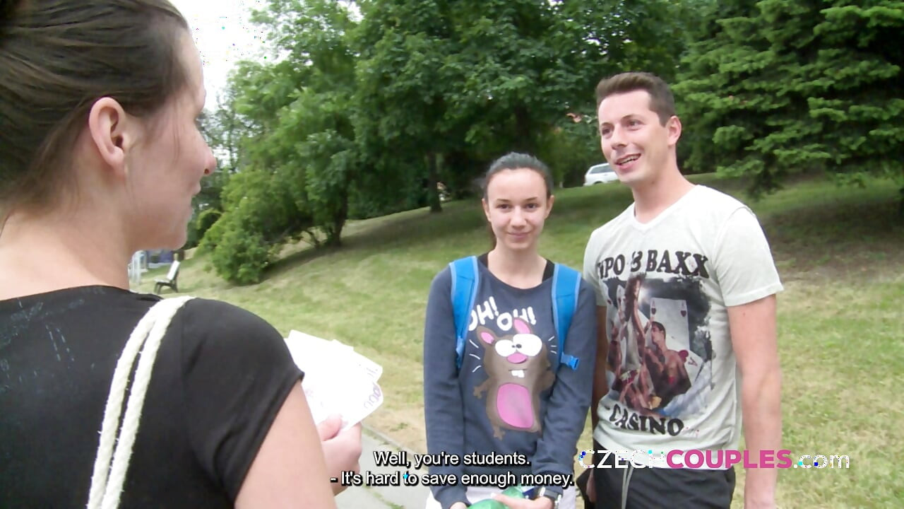 Playful young woman joins a park foursome (Czech Couples)