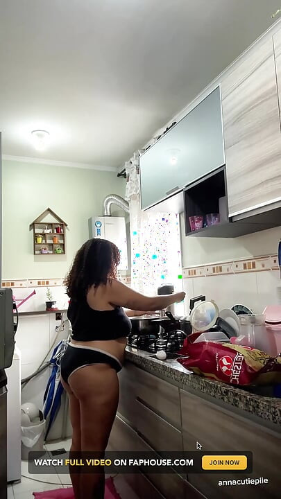Chubby Latina Cooking in Panties Shirt Big Ass Fat Belly Jiggle