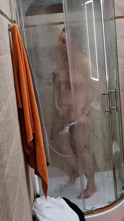 I watch my Stepmom masturbate while taking a shower | Clip 1