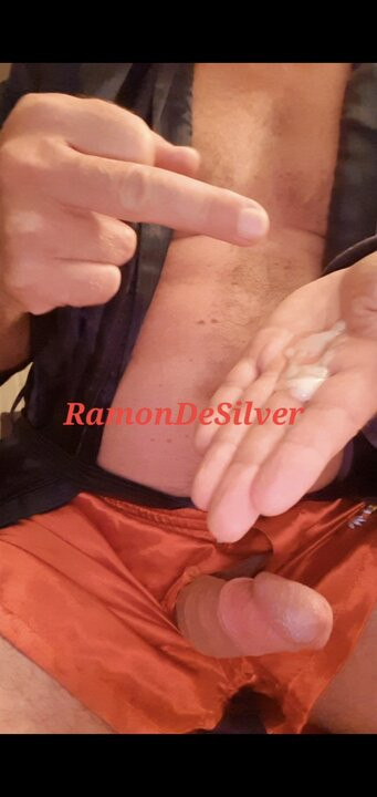 Master Ramon jerks off in hot red satin shorts and squirts in his hand, delicious