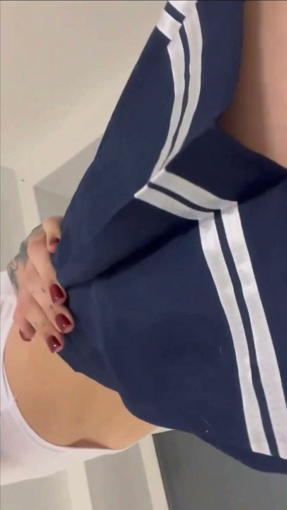 Crawled under the trans girl's skirt to sniff her ass.