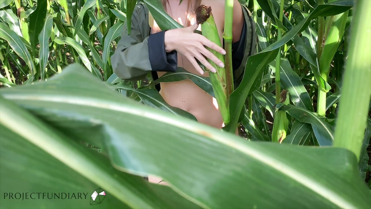 Risky nature cornfield sex in raincoat
