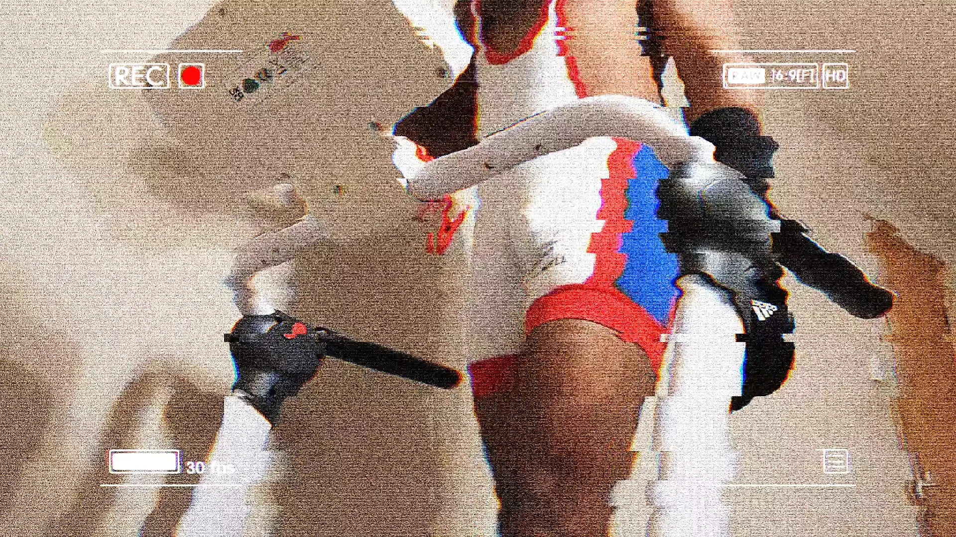 Treadmill Walk In White Wrestling Singlet Bulge