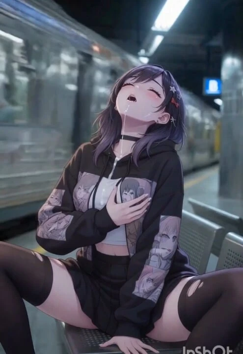 Sevimli anime kız mastürbasyon yapıyor ve metro istasyonunda sikiliyor