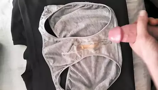 another man cums on my wifes pussy stained panties!