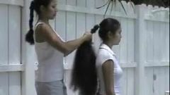 Cecelia and Trinty Dual Long Hair Brushing