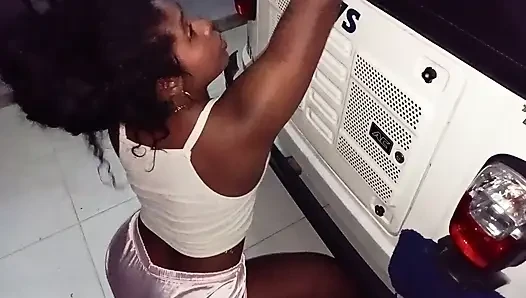 He moved his butt while cleaning the car