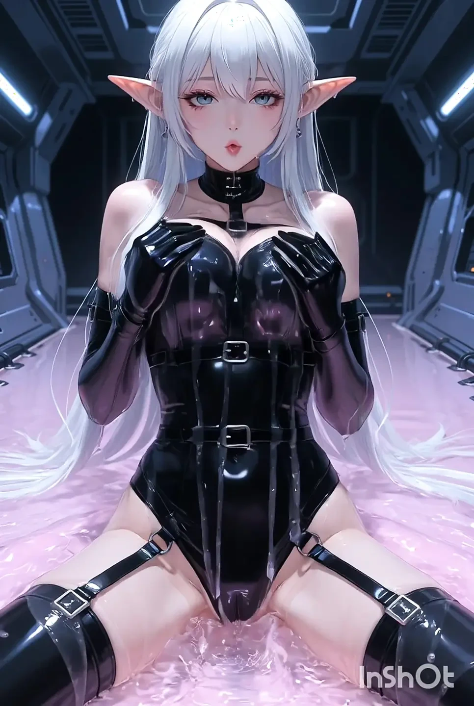 Beyaz saçlı elf anime kız pembe balçıkla sikişiyor