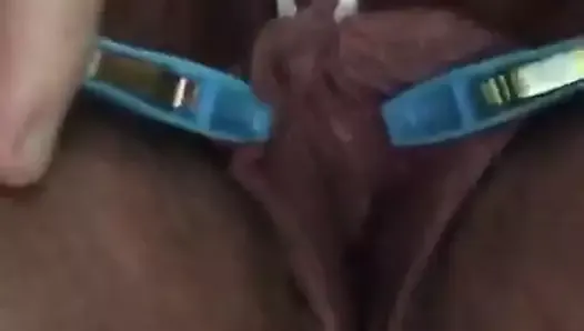Charlotte - putting pegs on her Pussy