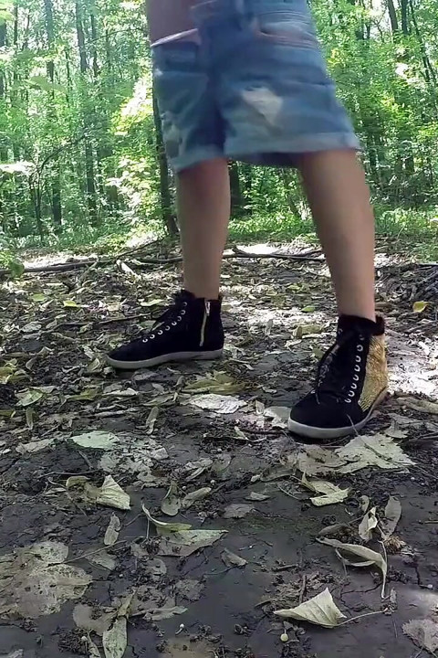 Wiping pussy with a leaf