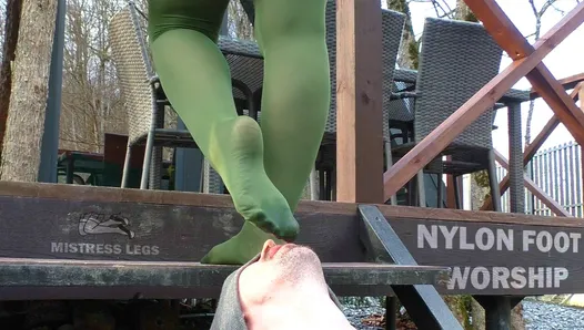 Gentle Foot Worship Mistress Feet In Green Pantyhose Outdoor