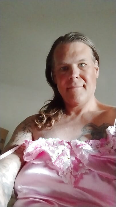 Shemale pink lace trans girl cock stroking