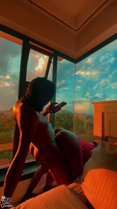 Thick Ebony Ass Pounded Doggy While Watching the City
