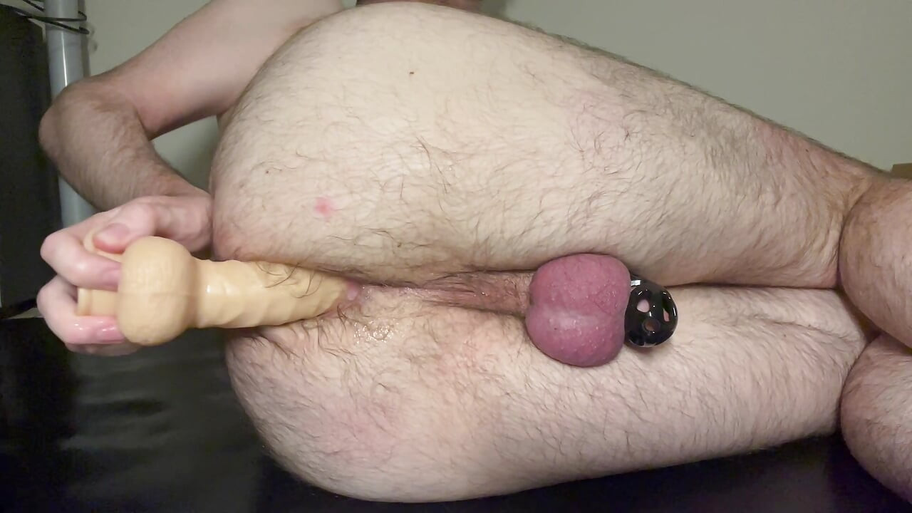 First time Anal organs while caged using dildo