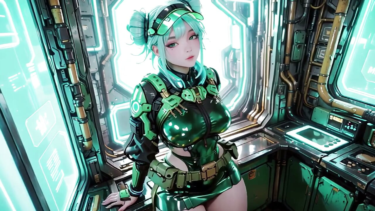 สาวเกราะเขียว! วาลคีเรียผมสีเงินคุกเข่าและมองย้อนกลับ นิ้วสัมผัสชุดโลหะเย็นเฉียบของเธอ
